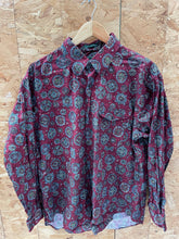 Vintage Izod Red Abstract Paisley Pattern Long Sleeve Crazy ugly Shirt XL